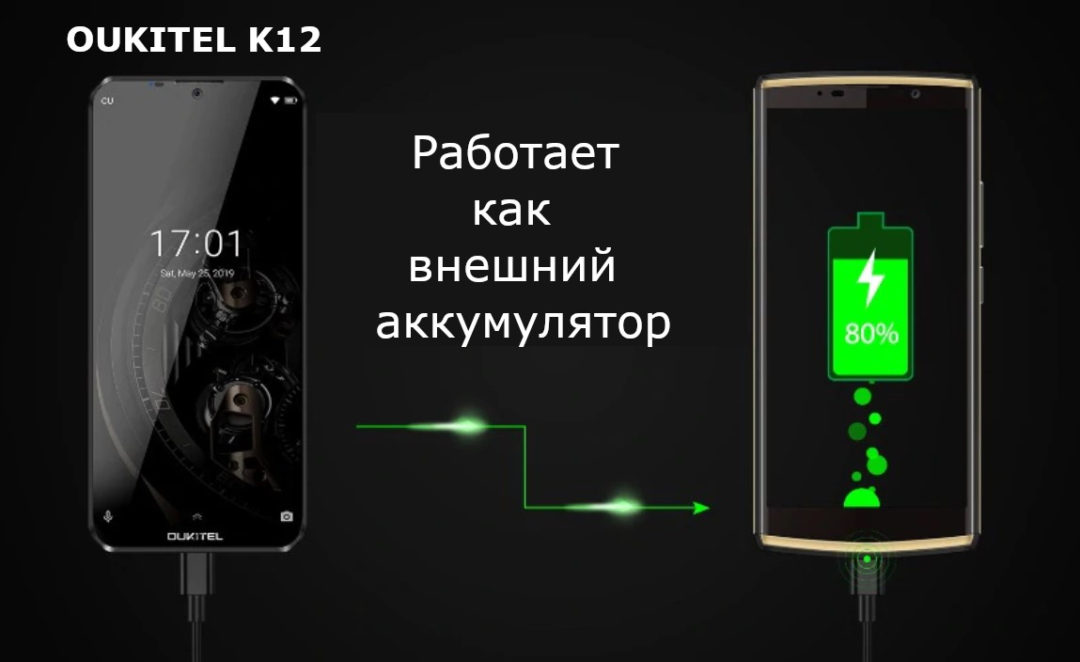 Oukitel K2 работает как внешний аккумулятор